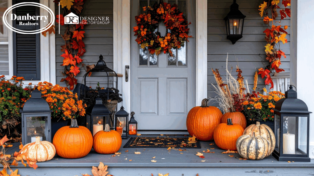 Autumn-decorated entryway with pumpkins and seasonal accents in Ohio